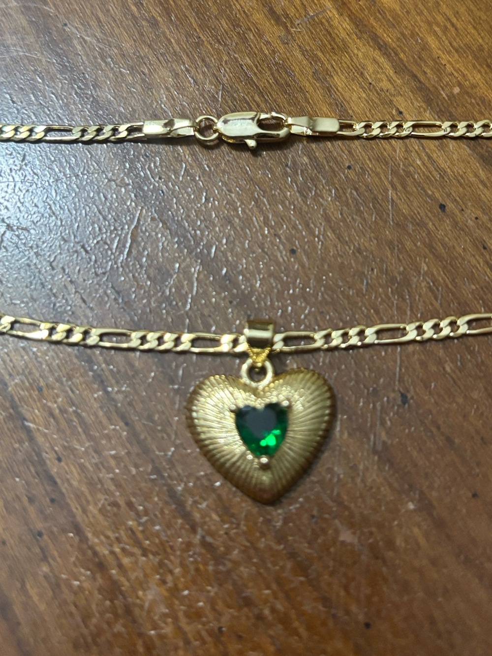 Gold Heart Pendant Necklace with Emerald Green Stone - 16” chain